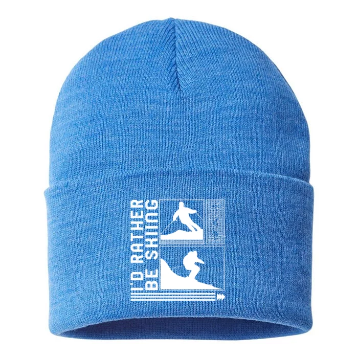 Id Rather Be Skiing Skiing Skier Winter Snowboard Snowboar Funny Gift Sustainable Knit Beanie