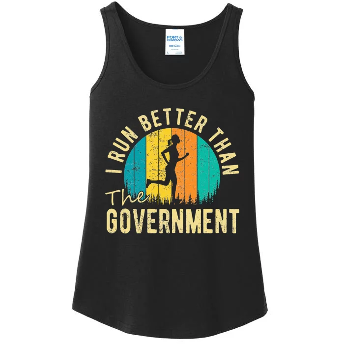 I Run Better Than The Government Funny Running Ladies Essential Tank