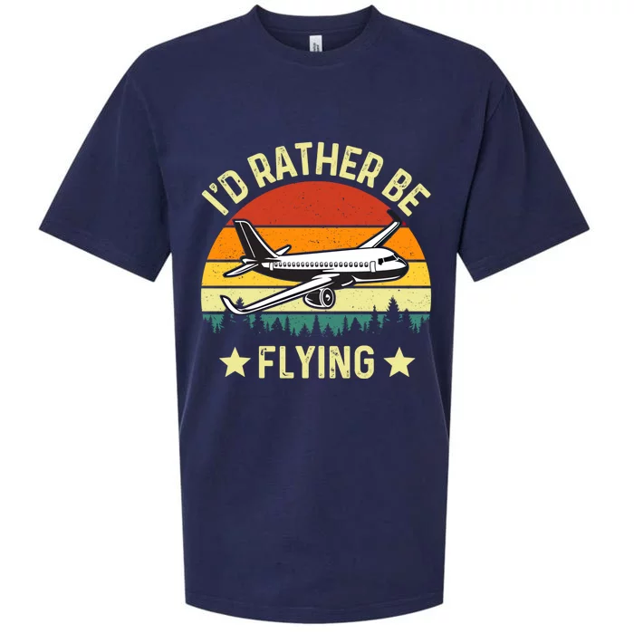 Id Rather Be Flying Funny Vintage Retro Airplane Pilot Gift Sueded Cloud Jersey T-Shirt