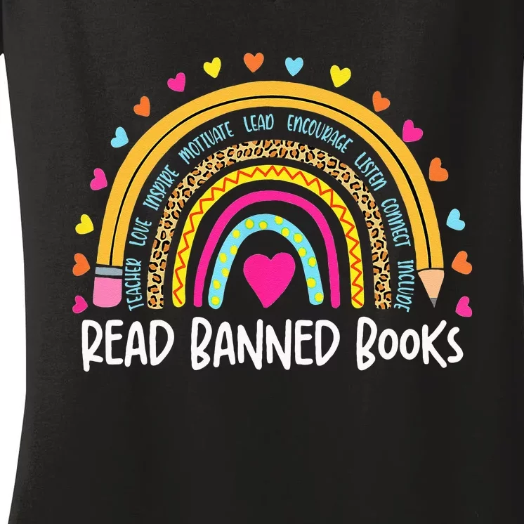 I Read Banned Books Rainbow Readers Reading Gift Women's V-Neck T-Shirt