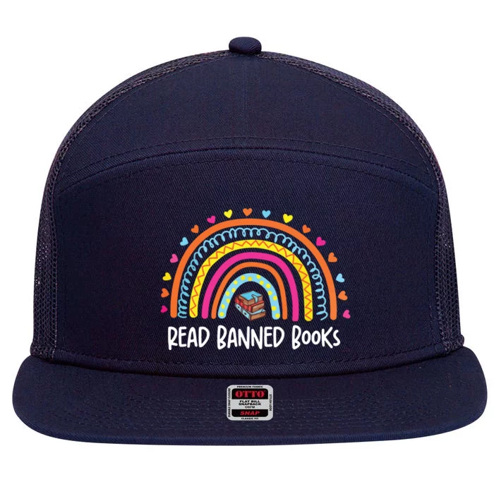 I Read Banned Books Rainbow Readers Reading Gift 7 Panel Mesh Trucker Snapback Hat