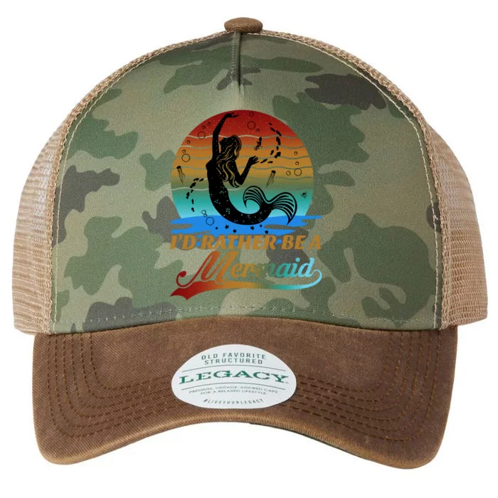 Id Rather Be A Mermaid Cute 90s Retro Sunset Silhouette Mermaid Slogan Legacy Tie Dye Trucker Hat