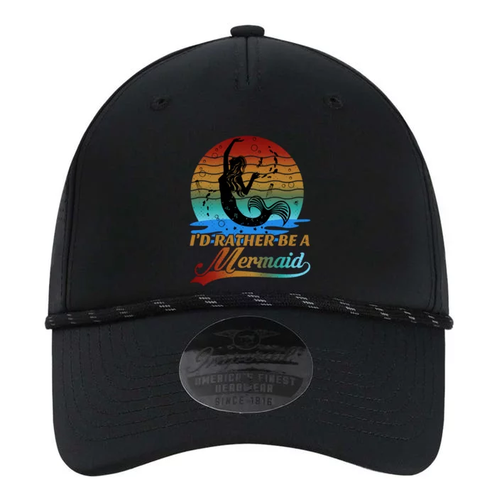 Id Rather Be A Mermaid Cute 90s Retro Sunset Silhouette Mermaid Slogan Performance The Dyno Cap