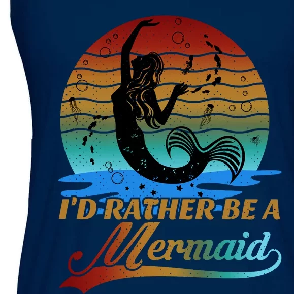 Id Rather Be A Mermaid Cute 90s Retro Sunset Silhouette Mermaid Slogan Ladies Essential Flowy Tank