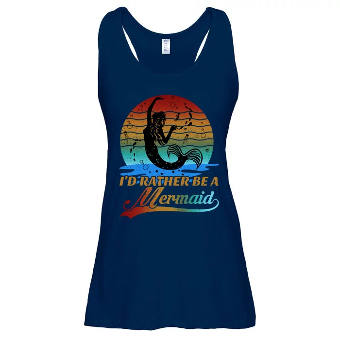 Id Rather Be A Mermaid Cute 90s Retro Sunset Silhouette Mermaid Slogan Ladies Essential Flowy Tank