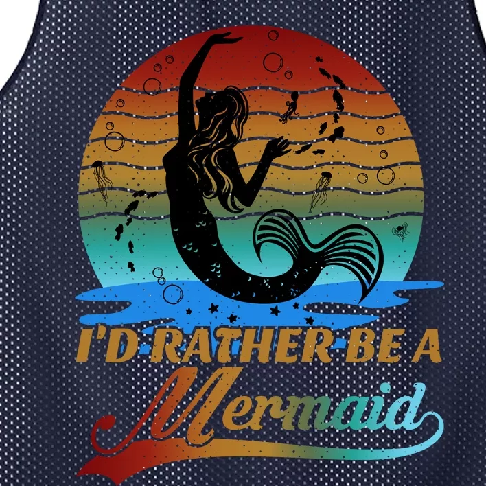 Id Rather Be A Mermaid Cute 90s Retro Sunset Silhouette Mermaid Slogan Mesh Reversible Basketball Jersey Tank