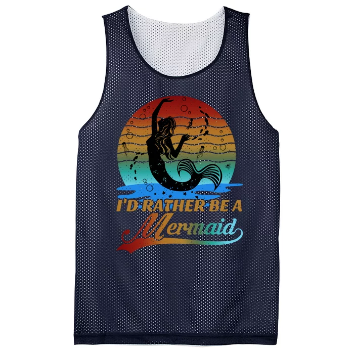 Id Rather Be A Mermaid Cute 90s Retro Sunset Silhouette Mermaid Slogan Mesh Reversible Basketball Jersey Tank