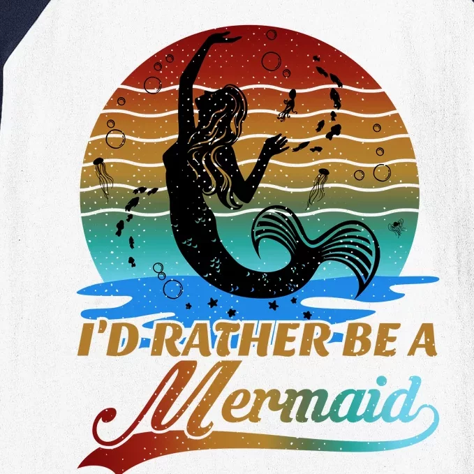 Id Rather Be A Mermaid Cute 90s Retro Sunset Silhouette Mermaid Slogan Baseball Sleeve Shirt