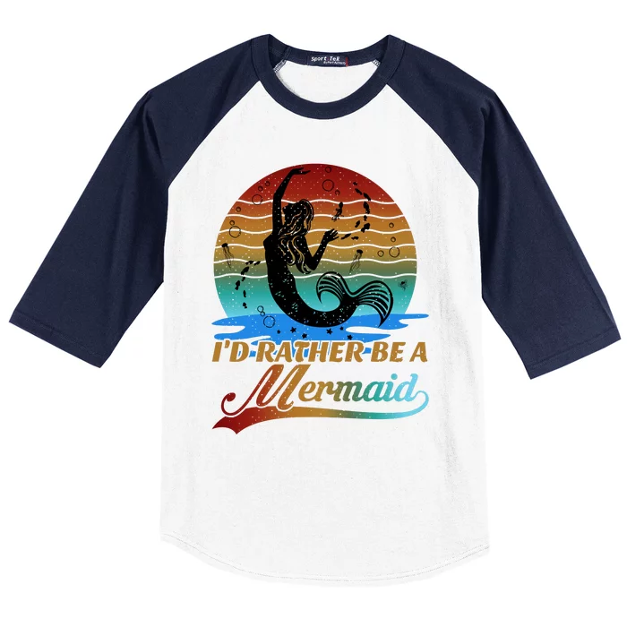 Id Rather Be A Mermaid Cute 90s Retro Sunset Silhouette Mermaid Slogan Baseball Sleeve Shirt