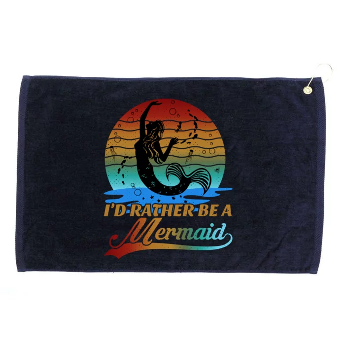 Id Rather Be A Mermaid Cute 90s Retro Sunset Silhouette Mermaid Slogan Grommeted Golf Towel