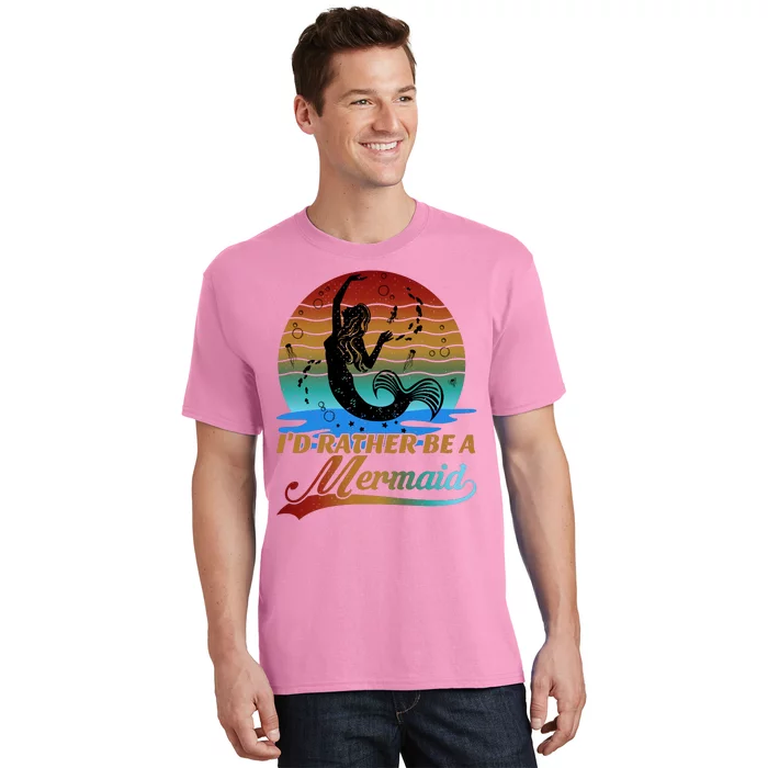 Id Rather Be A Mermaid Cute 90s Retro Sunset Silhouette Mermaid Slogan T-Shirt