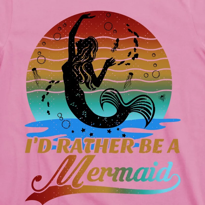 Id Rather Be A Mermaid Cute 90s Retro Sunset Silhouette Mermaid Slogan T-Shirt