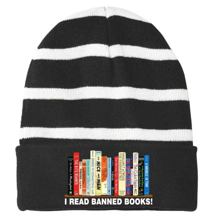 I Read Banned Books Striped Beanie with Solid Band