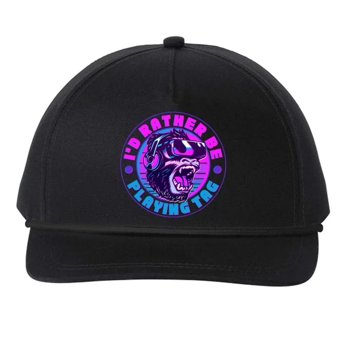 ID Rather Be Playing Tag Vr Gamer Ape Gorilla Snapback Five-Panel Rope Hat