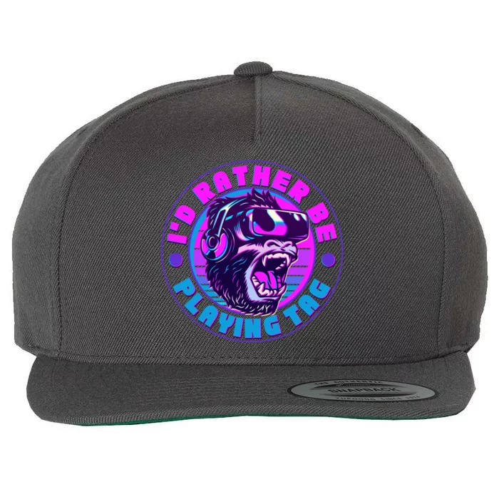 ID Rather Be Playing Tag Vr Gamer Ape Gorilla Wool Snapback Cap