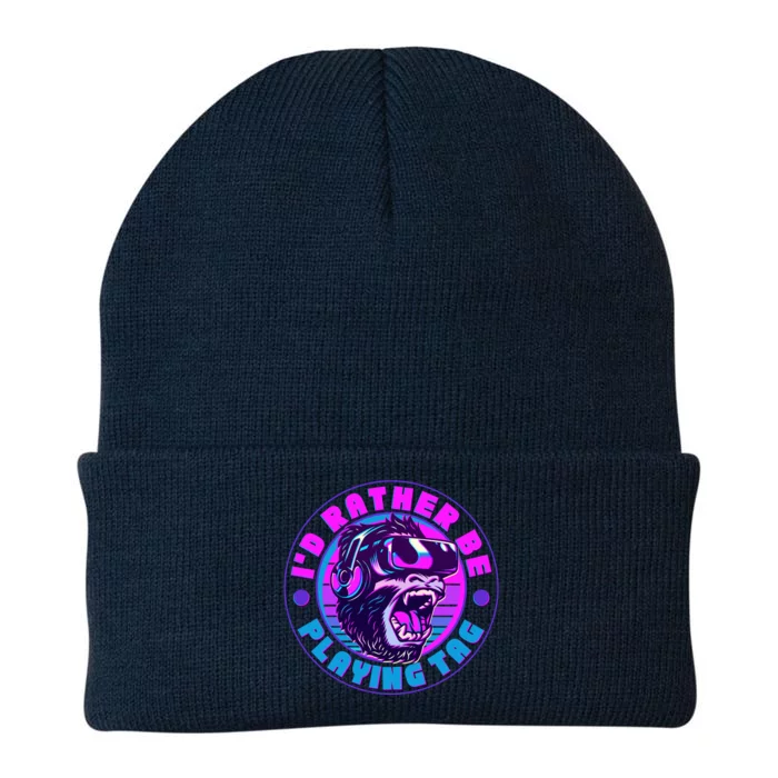 ID Rather Be Playing Tag Vr Gamer Ape Gorilla Knit Cap Winter Beanie