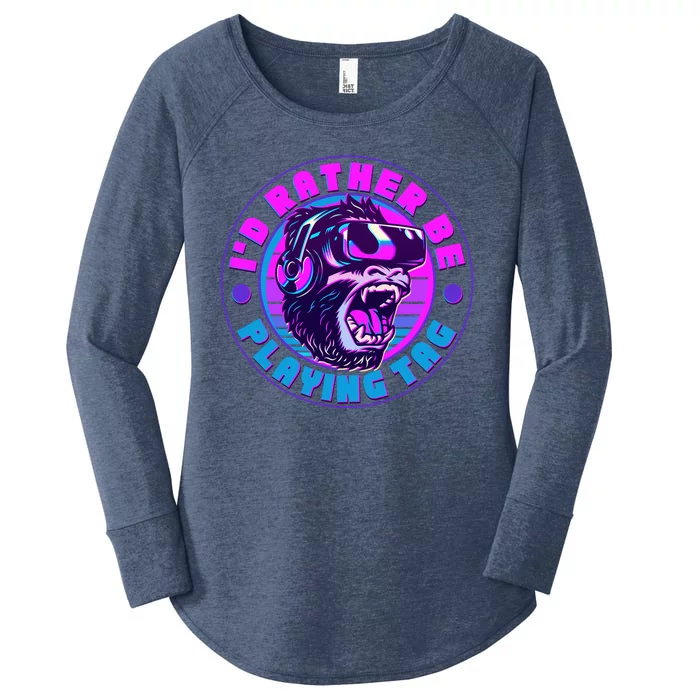 ID Rather Be Playing Tag Vr Gamer Ape Gorilla Women's Perfect Tri Tunic Long Sleeve Shirt