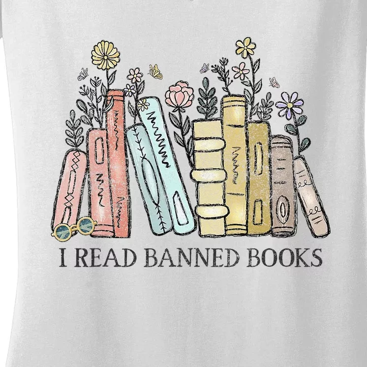 I Read Banned Books Lovers Funny Book Readers Women's V-Neck T-Shirt