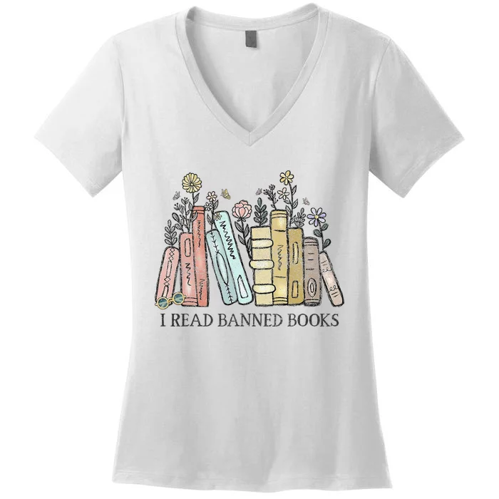 I Read Banned Books Lovers Funny Book Readers Women's V-Neck T-Shirt