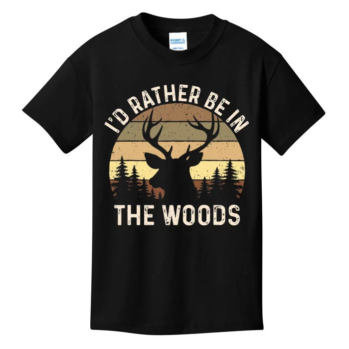 ID Rather Be In The Woods Retro Vintage Deer Lover Hunter Kids T-Shirt