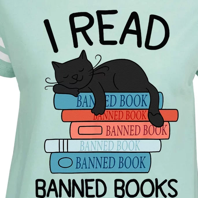 I Read Banned Books Black Cat Reader Librarian Freadom Enza Ladies Jersey Football T-Shirt