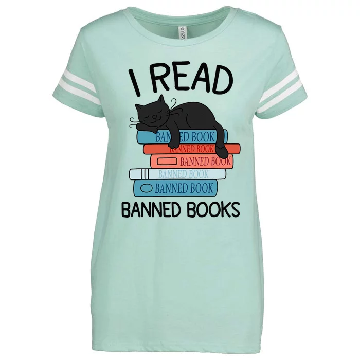 I Read Banned Books Black Cat Reader Librarian Freadom Enza Ladies Jersey Football T-Shirt