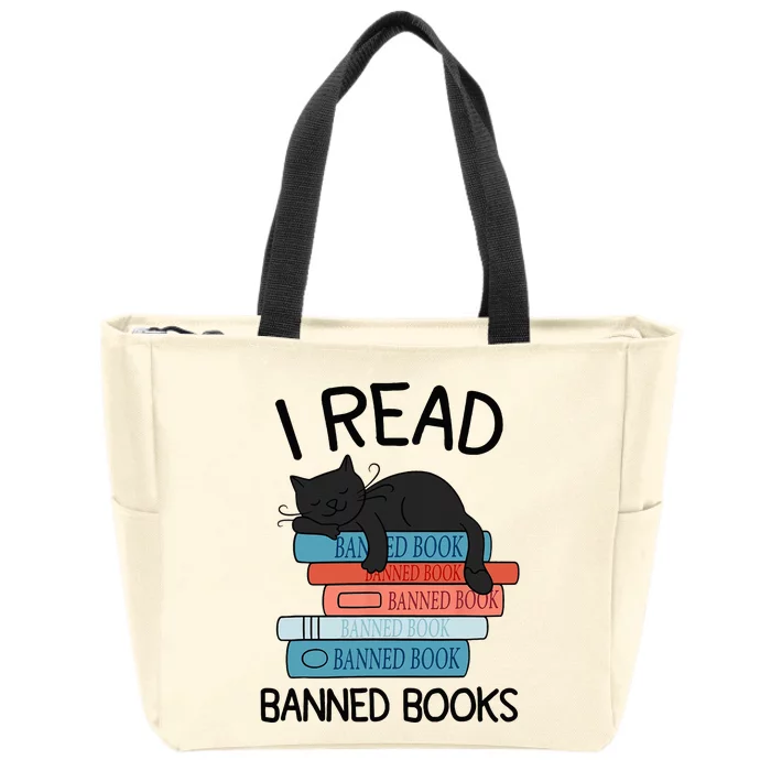 I Read Banned Books Black Cat Reader Librarian Freadom Zip Tote Bag