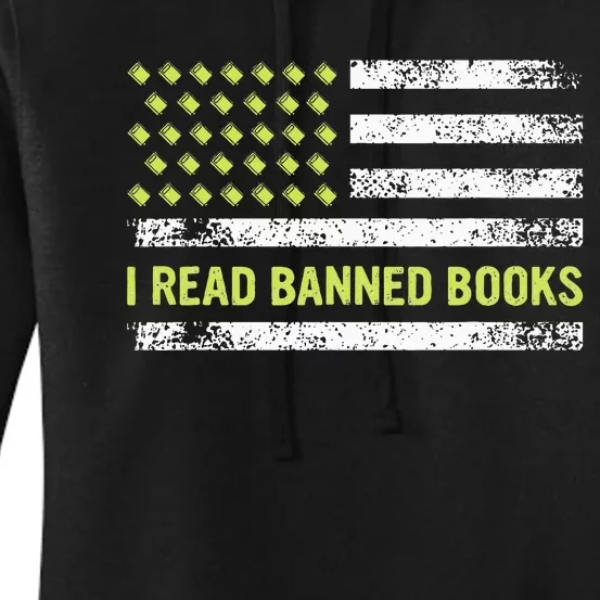 I Read Banned Books Retro Usa Flag Reading Librarian Reader Women's Pullover Hoodie