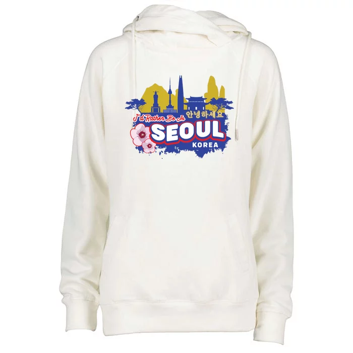 Id Rather Be In Seoul Korea Vintage Souvenir Womens Funnel Neck Pullover Hood