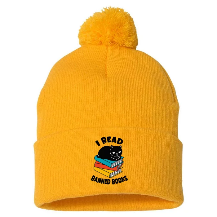 I Read Banned Books Black Cat Reader Bookworm Pom Pom 12in Knit Beanie