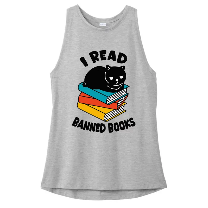 I Read Banned Books Black Cat Reader Bookworm Ladies Tri-Blend Wicking Tank