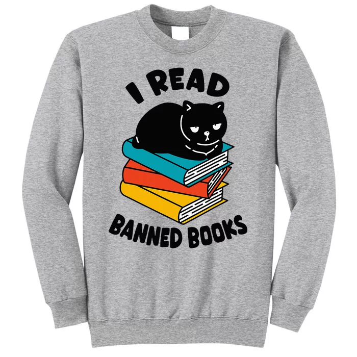 I Read Banned Books Black Cat Reader Bookworm Tall Sweatshirt