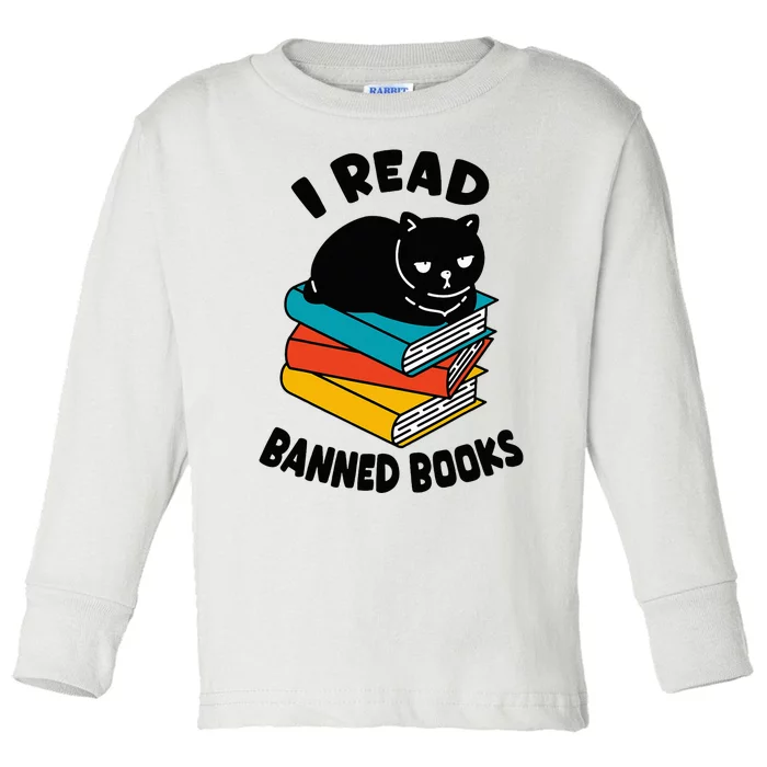 I Read Banned Books Black Cat Reader Bookworm Toddler Long Sleeve Shirt