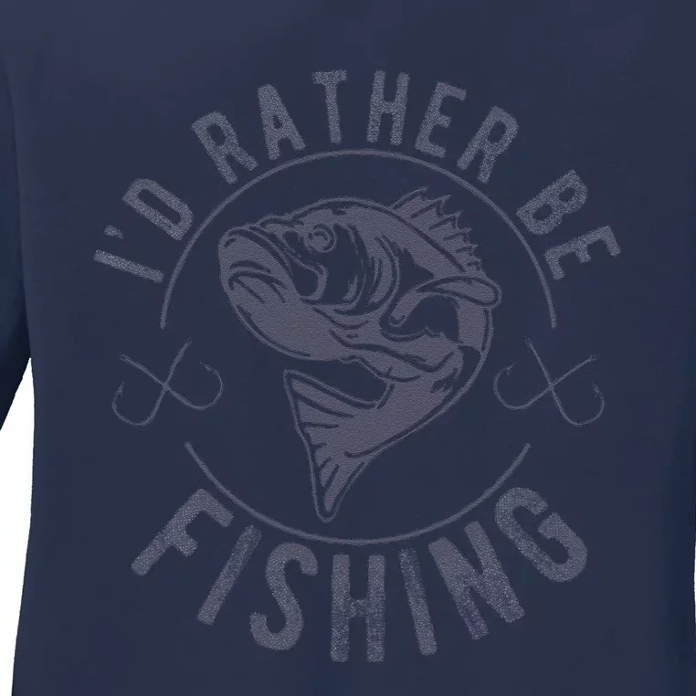 I’D Rather Be Fishing Funny Fishing Saying Graphic Novelty Ladies Long Sleeve Shirt