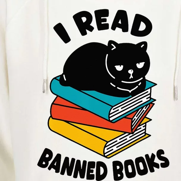 I Read Banned Books Black Cat Reader Bookworm Women Womens Funnel Neck Pullover Hood