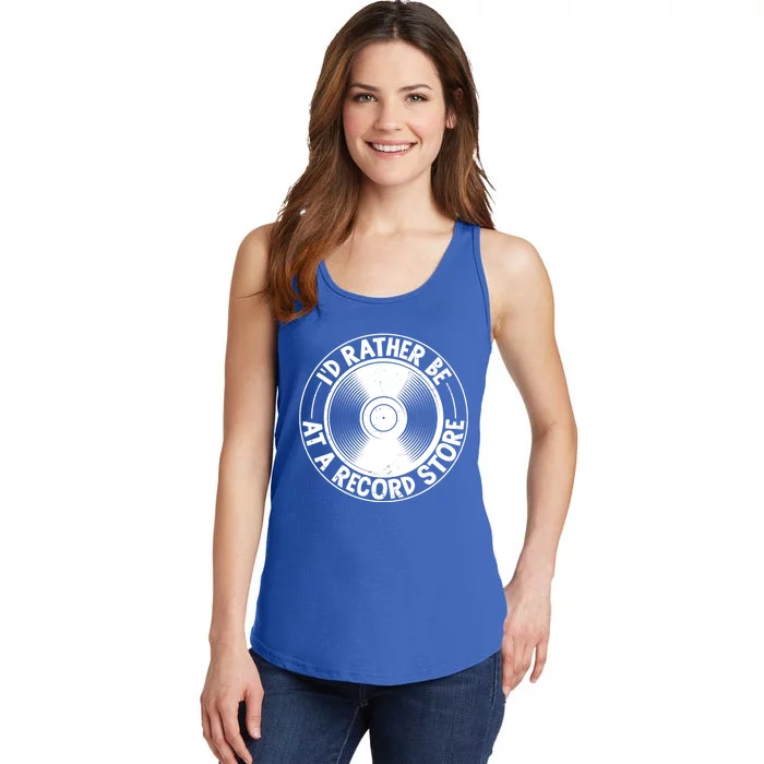 Id Rather Be At The Record Store Cool Retro Vinyl Record Gift Ladies Essential Tank