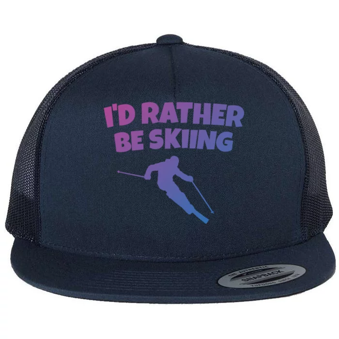 Id Rather Be Skiing (Black) Skier Gift Flat Bill Trucker Hat