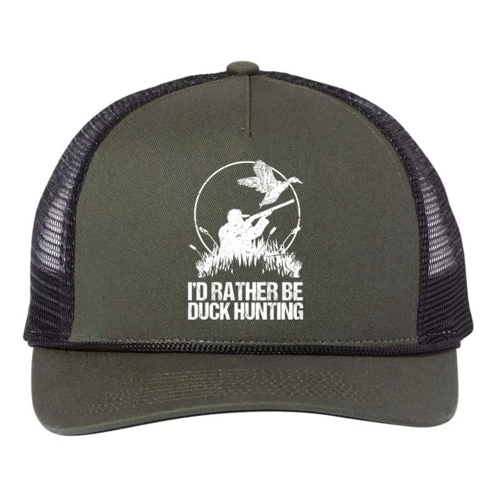 Id Rather Be Duck Hunting Funny Goose Hunter Gift Retro Rope Trucker Hat Cap