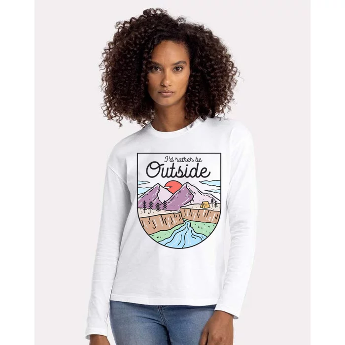 I’d Rather Be Outside Camping Retro Mountain Camper Womens Cotton Relaxed Long Sleeve T-Shirt