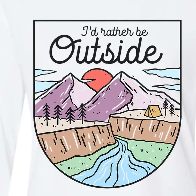 I’d Rather Be Outside Camping Retro Mountain Camper Womens Cotton Relaxed Long Sleeve T-Shirt