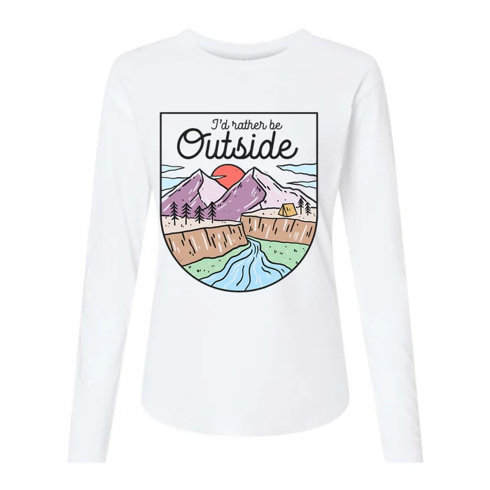 I’d Rather Be Outside Camping Retro Mountain Camper Womens Cotton Relaxed Long Sleeve T-Shirt