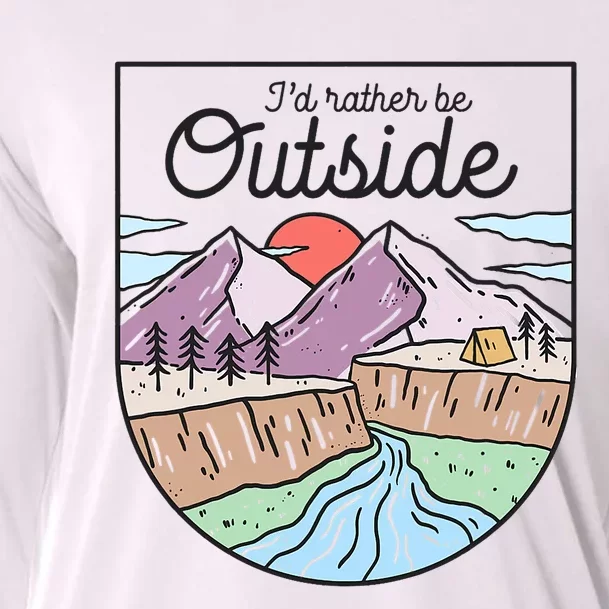 I’d Rather Be Outside Camping Retro Mountain Camper Cooling Performance Long Sleeve Crew