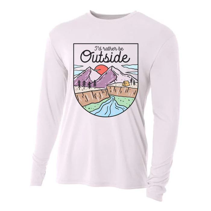 I’d Rather Be Outside Camping Retro Mountain Camper Cooling Performance Long Sleeve Crew