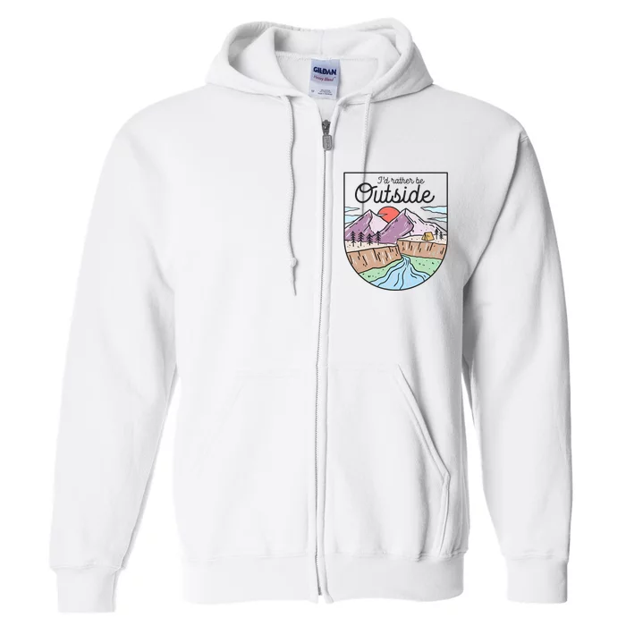 I’d Rather Be Outside Camping Retro Mountain Camper Full Zip Hoodie