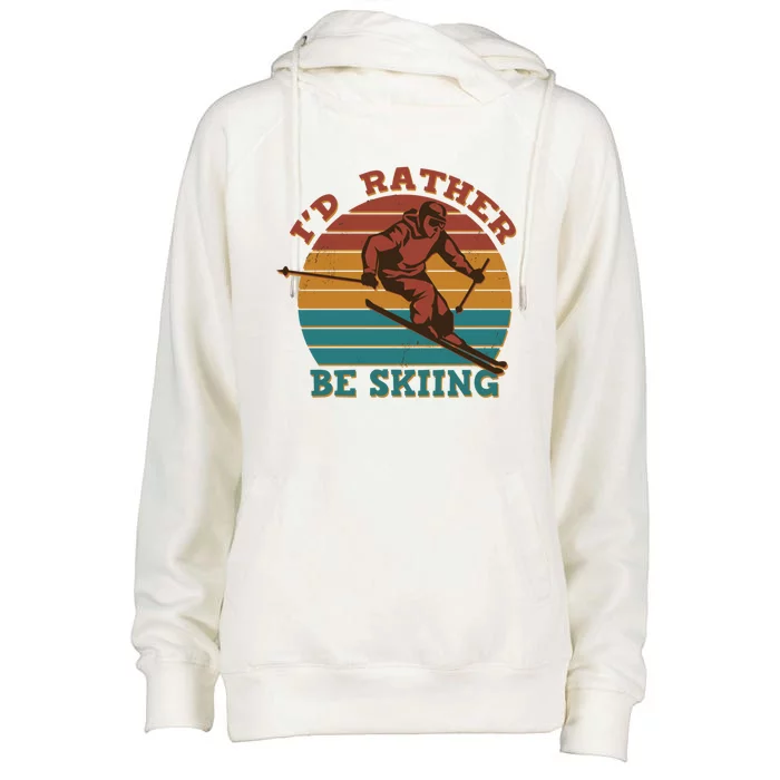 Id Rather Be Skiing Funny Skiers Designs Skiing Helmet Gift Womens Funnel Neck Pullover Hood