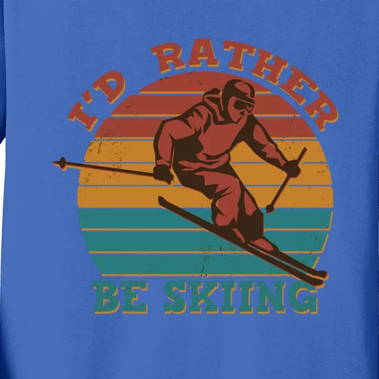 Id Rather Be Skiing Funny Skiers Designs Skiing Helmet Gift Kids Long Sleeve Shirt