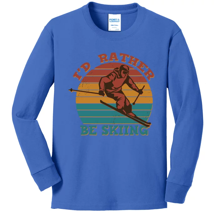 Id Rather Be Skiing Funny Skiers Designs Skiing Helmet Gift Kids Long Sleeve Shirt