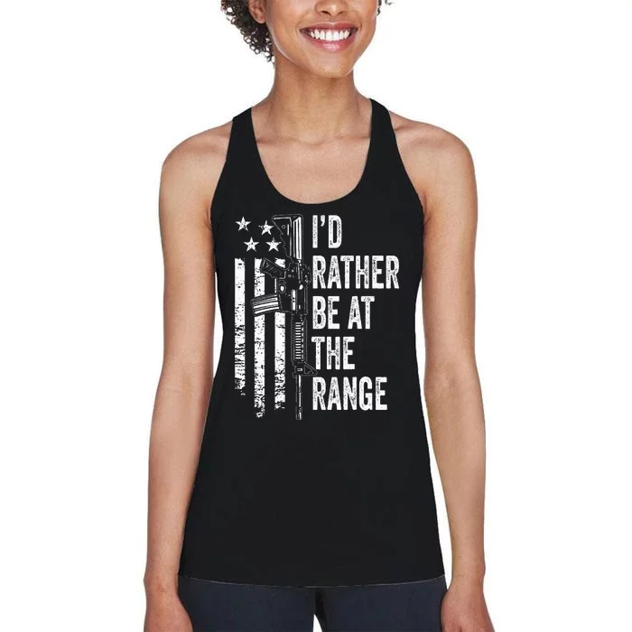 ID Rather Be At The Gun Range Usa Flag Funny Guns Joke Women's Racerback Tank