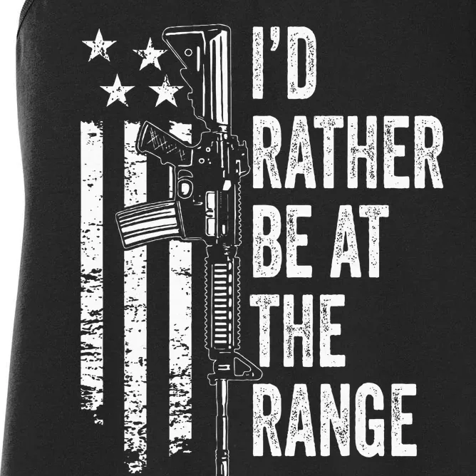 ID Rather Be At The Gun Range Usa Flag Funny Guns Joke Women's Racerback Tank