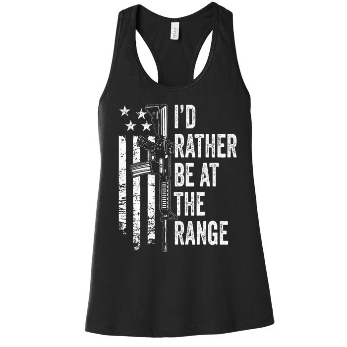 ID Rather Be At The Gun Range Usa Flag Funny Guns Joke Women's Racerback Tank